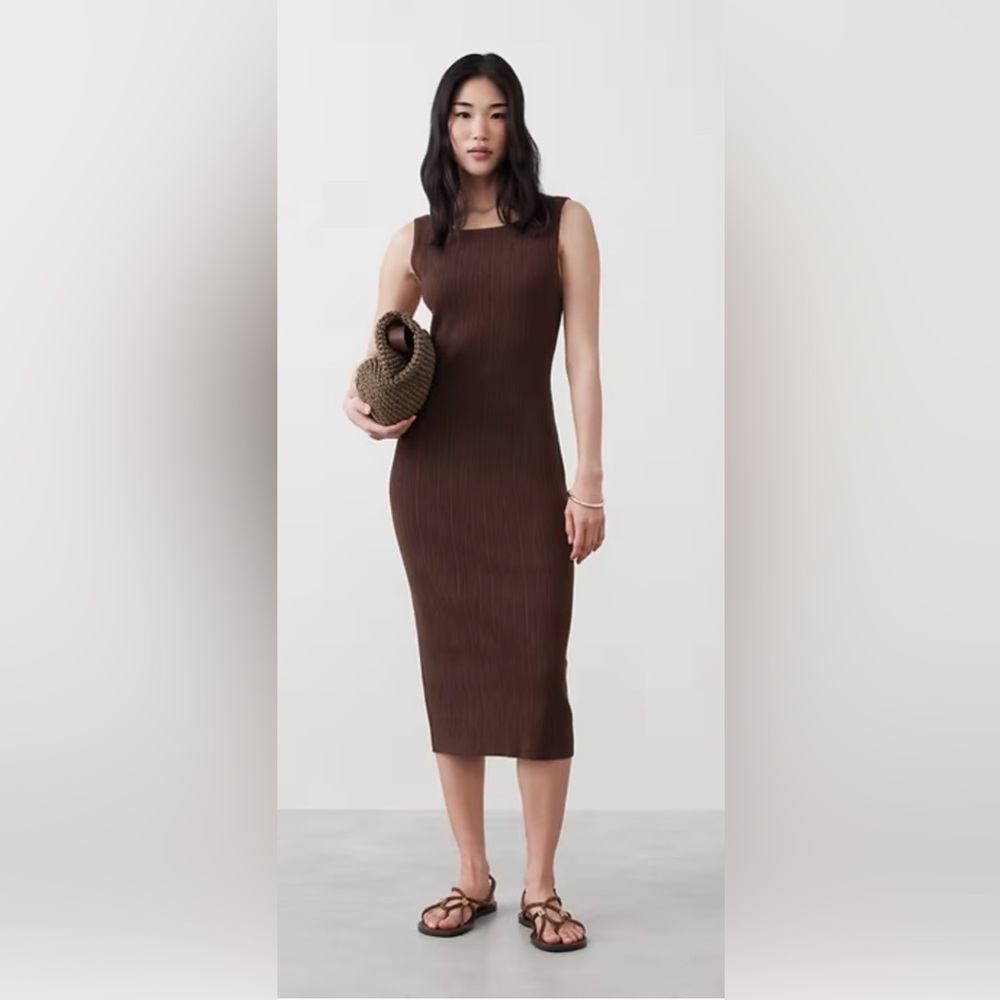 Banana Republic Brown Sleeveless Ribbed Midi Dress, Size M